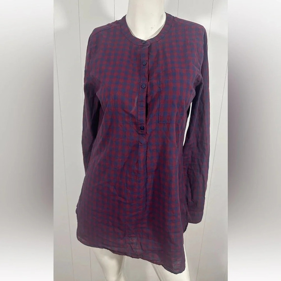 Old Navy Women's Tunic Blue Red Plaid 3/4 Button Front Top Long Sleeve Sz M Tall - Picture 1 of 10